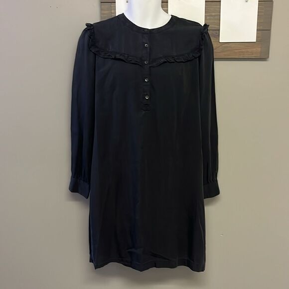 Old Navy Rustic Faded Black Ruffled Pullover Button Crew Neck Shirt Dress-Large - Picture 1 of 16